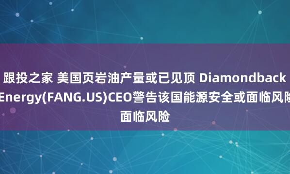 跟投之家 美国页岩油产量或已见顶 Diamondback Energy(FANG.US)CEO警告该国能源安全或面临风险